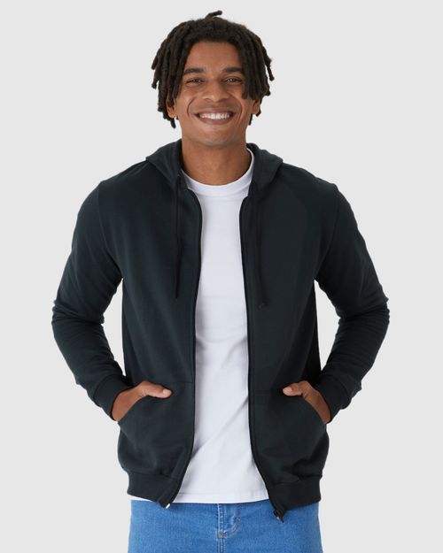 Jaqueta Básica Masculina Com Capuz Em Moletom Flanelado