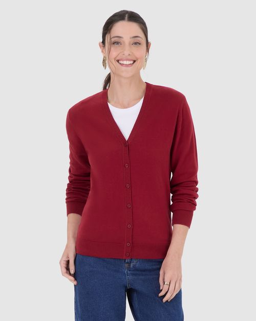 Cardigan Básico Feminino Decote V Em Tricô