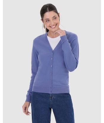 Cardigan Básico Feminino Decote V Em Tricô