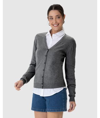 Cardigan Básico Feminino Decote V Em Tricô