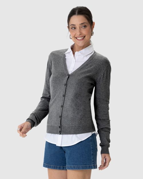 Cardigan Básico Feminino Decote V Em Tricô