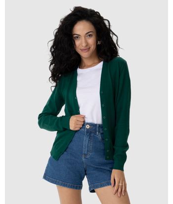 Cardigan Básico Feminino Decote V Em Tricô