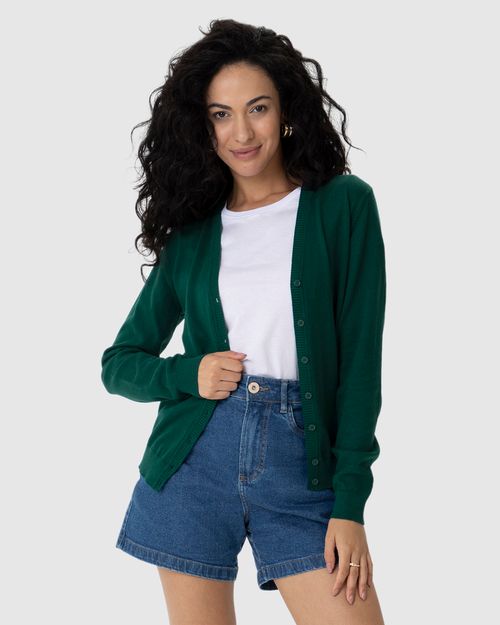 Cardigan Básico Feminino Decote V Em Tricô