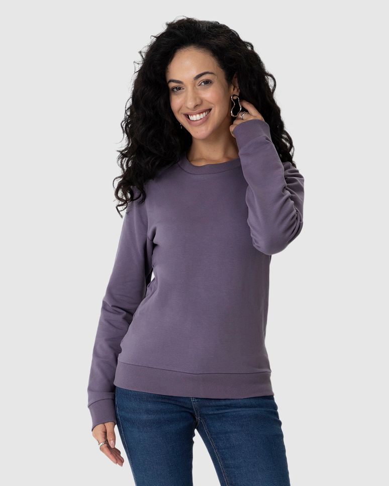 Blusão Básico Feminino Decote Redondo Em Moletom Stretch Flanelado