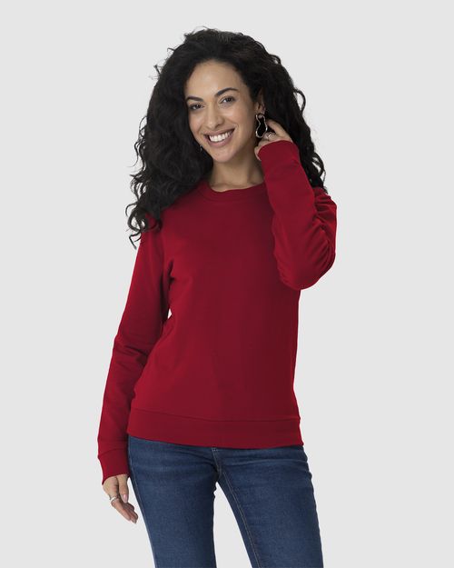Blusão Básico Feminino Decote Redondo Em Moletom Stretch Flanelado