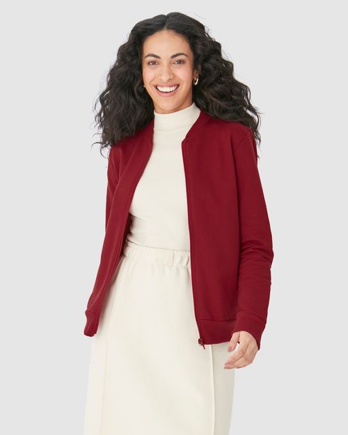 Jaqueta Básica Feminina Bolso Lateral Em Moletom Flanelado