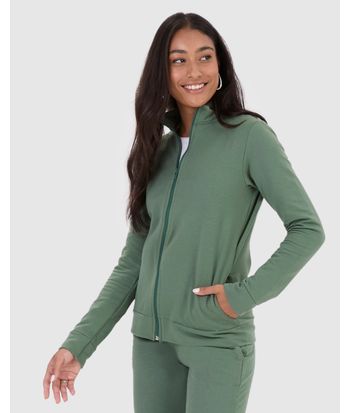 Jaqueta Básica Feminina Gola Alta Moletom Stretch Flanelado