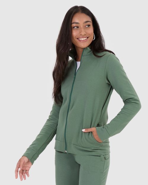 Jaqueta Básica Feminina Gola Alta Moletom Stretch Flanelado