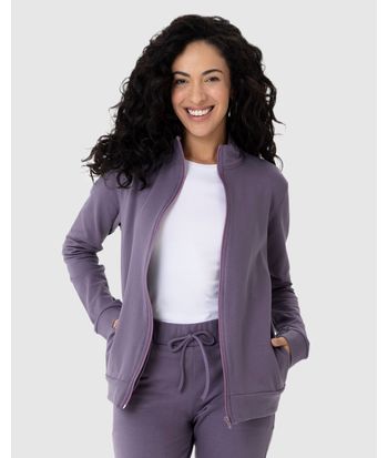 Jaqueta Básica Feminina Gola Alta Moletom Stretch Flanelado