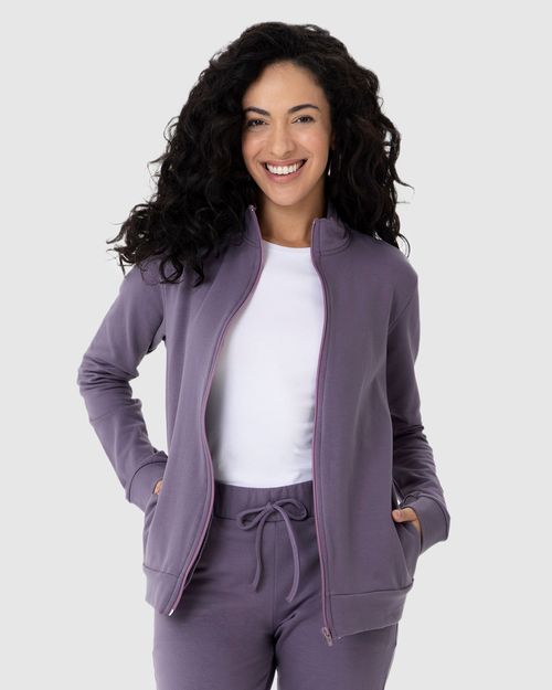 Jaqueta Básica Feminina Gola Alta Moletom Stretch Flanelado
