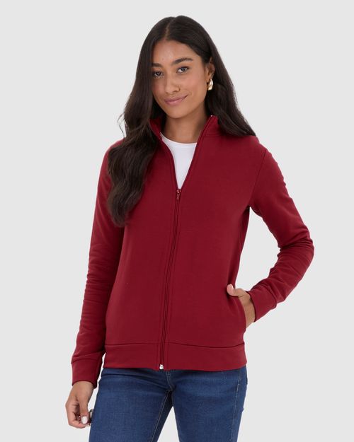 Jaqueta Básica Feminina Gola Alta Moletom Stretch Flanelado