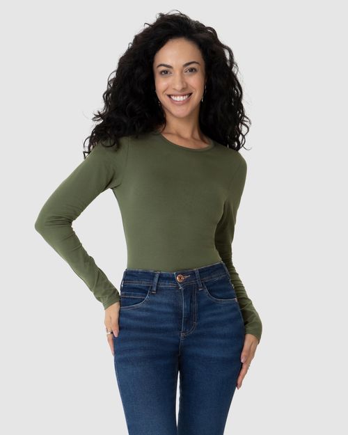 Blusa Básica Feminina Decote Redondo Em Algodão