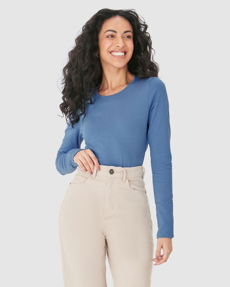 Blusa Básica Feminina Decote Redondo Em Algodão