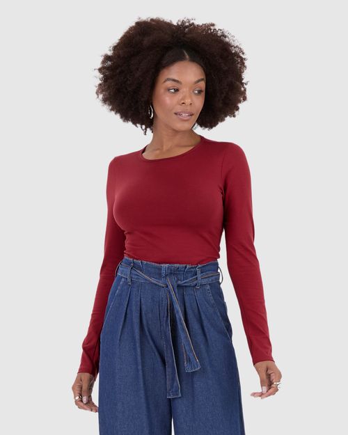 Blusa Básica Feminina Decote Redondo Em Algodão