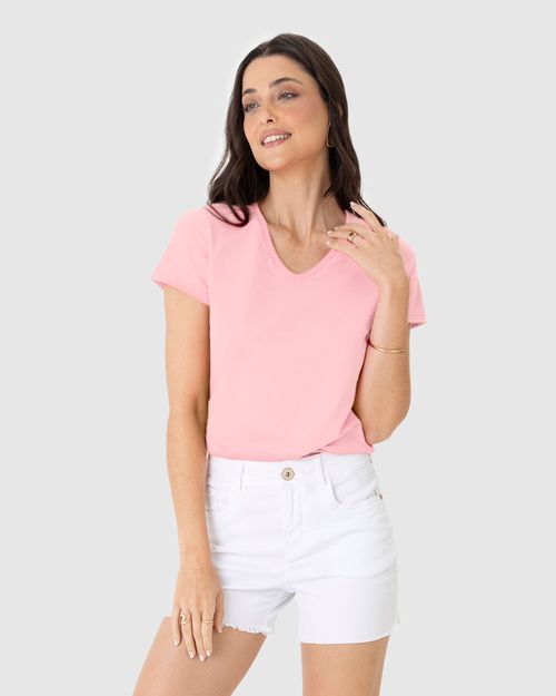 Blusa Básica Feminina Decote V Em Algodão
