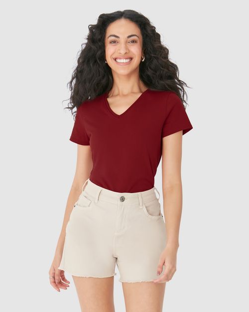 Blusa Básica Feminina Decote V Em Algodão