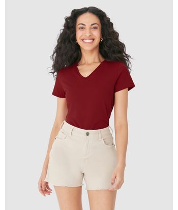 Blusa Básica Feminina Decote V Em Algodão