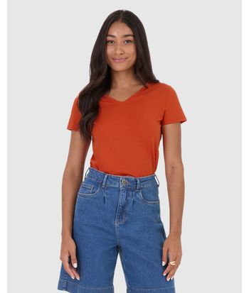 Blusa Básica Feminina Decote V Em Algodão
