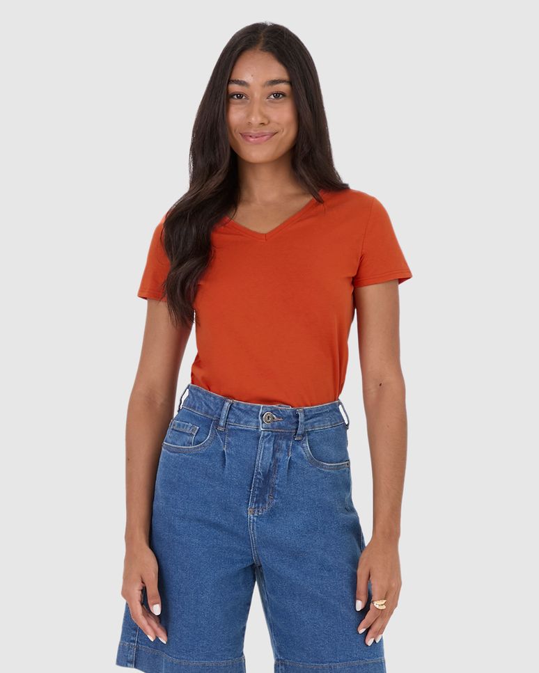 Blusa Básica Feminina Decote V Em Algodão