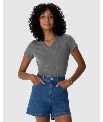 Blusa Básica Feminina Decote V Em Algodão