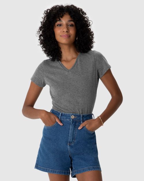 Blusa Básica Feminina Decote V Em Algodão