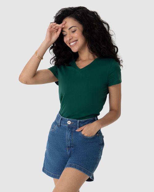 Blusa Básica Feminina Decote V Em Algodão