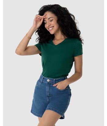 Blusa Básica Feminina Decote V Em Algodão
