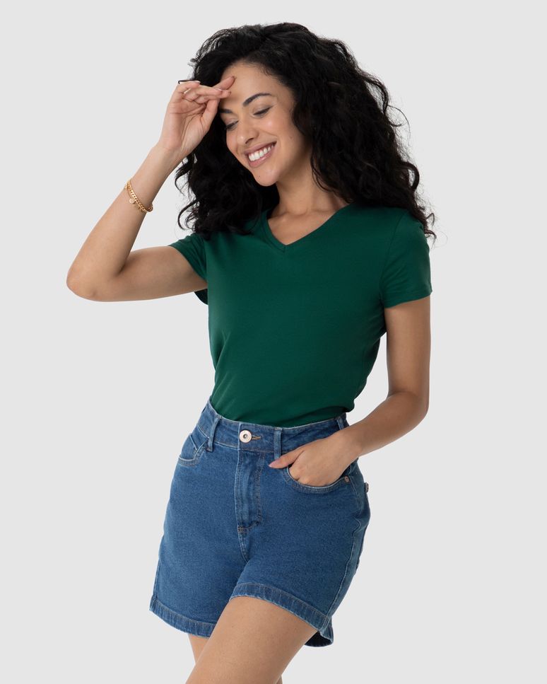 Blusa Básica Feminina Decote V Em Algodão