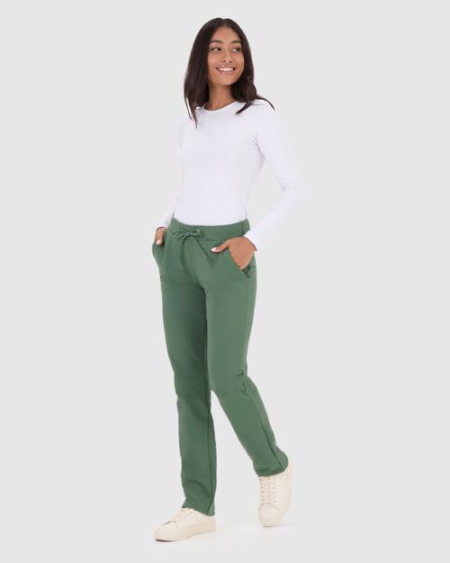 Calça Básica Feminina Reta Em Moletom Stretch Flanelado