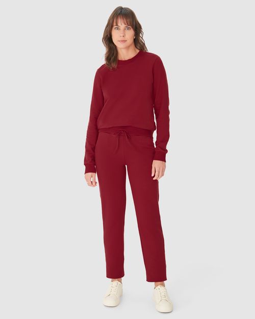 Calça Básica Feminina Reta Em Moletom Stretch Flanelado
