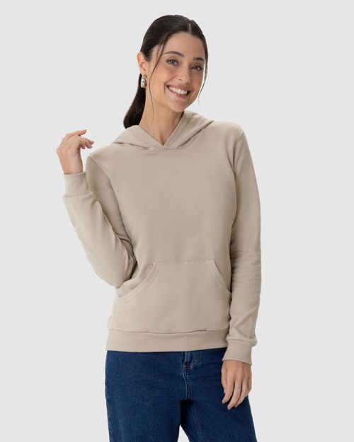 Blusão Básico Feminino Com Capuz Moletom Stretch Flanelado
