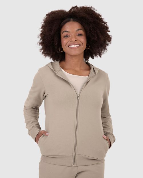 Jaqueta Básica Feminina Com Capuz Moletom Stretch Flanelado