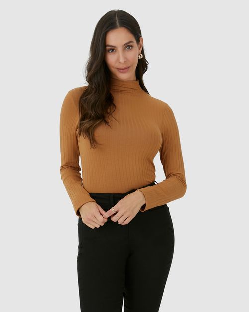 Blusa Básica Feminina Gola Alta Em Malha Canelada De Viscose