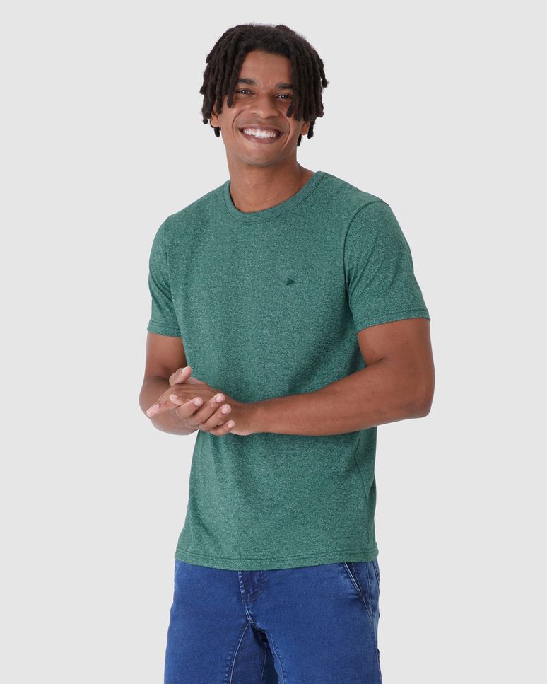 Camiseta Básica Masculina Bordada Em Malha Rajada