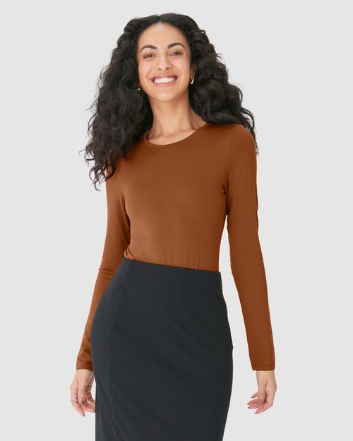 Blusa Básica Feminina Decote Redondo Em Viscose Stretch