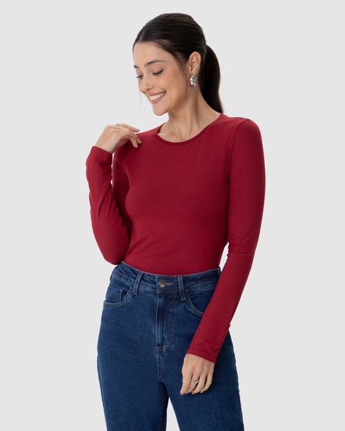 Blusa Básica Feminina Decote Redondo Em Viscose Stretch