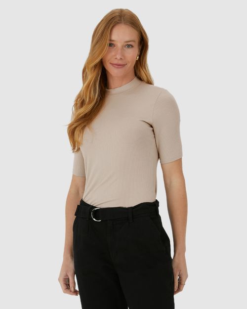 Blusa Básica Feminina Gola Alta Em Canelado De Viscose
