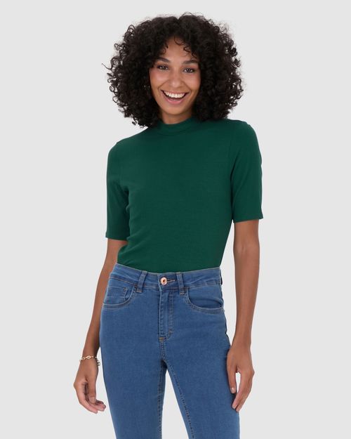 Blusa Básica Feminina Gola Alta Em Canelado De Viscose