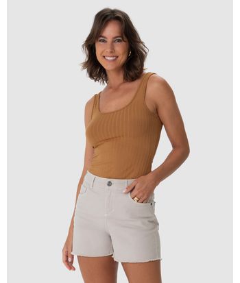 Regata Básica Feminina Decote U Em Canelado De Viscose