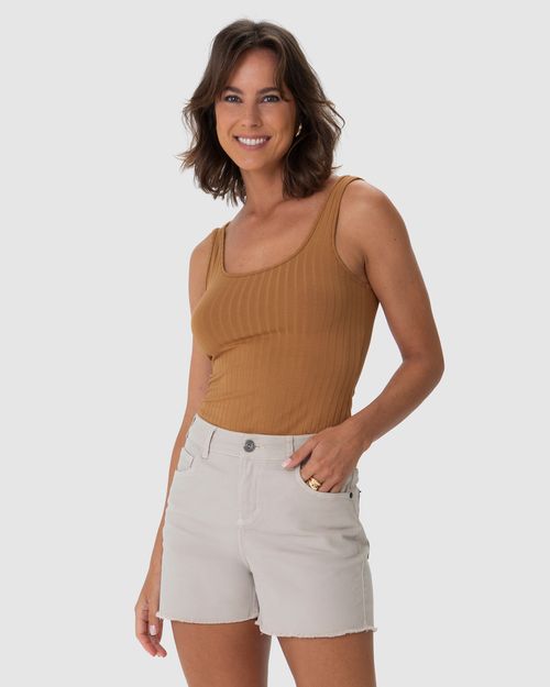 Regata Básica Feminina Decote U Em Canelado De Viscose