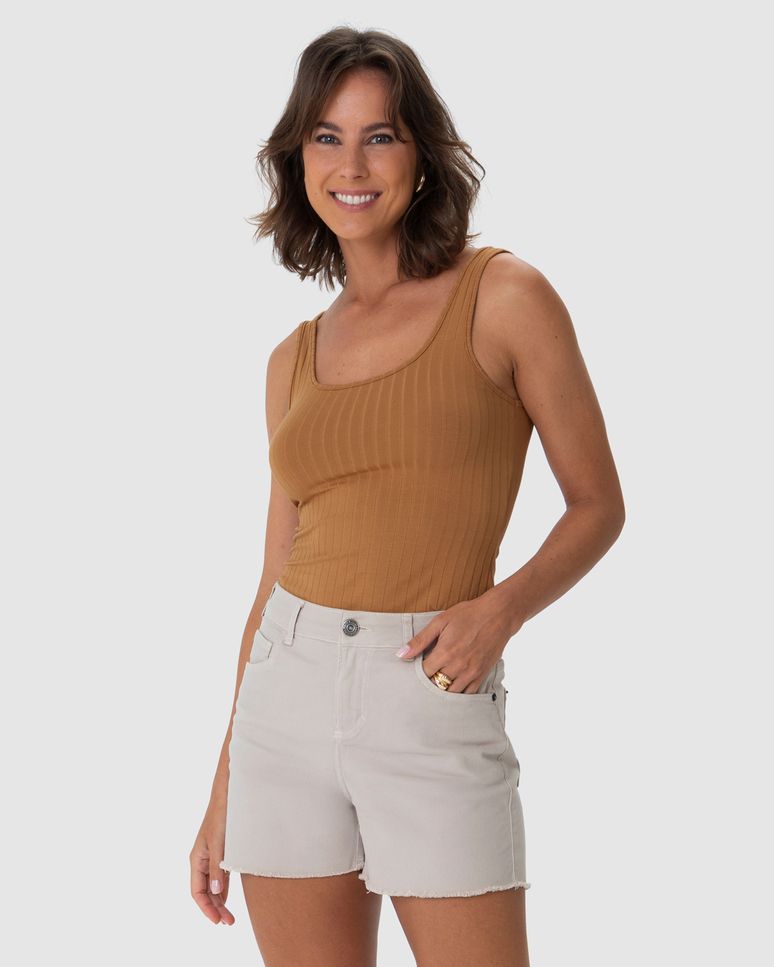Regata Básica Feminina Decote U Em Canelado De Viscose