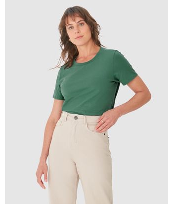 Blusa Básica Feminina Decote Redondo Com Pesponto Em Algodão