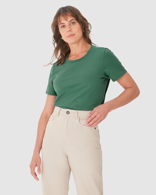 Blusa Básica Feminina Decote Redondo Com Pesponto Em Algodão