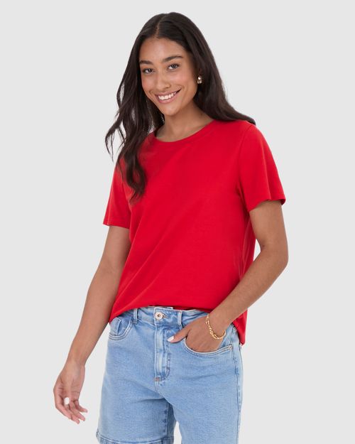 Blusa Básica Feminina Decote Redondo Com Pesponto Em Algodão