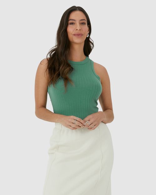 Regata Básica Feminina Long Cropped Em Malha Canelada De Viscose