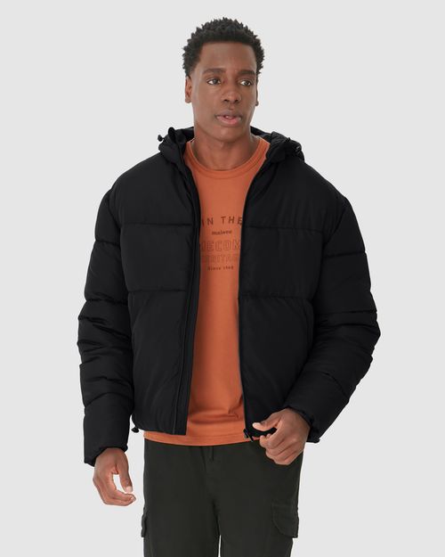 Jaqueta Puffer Masculina Com Capuz E Bolso Canguru Em Matelassê