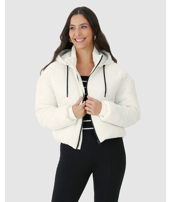 Jaqueta Feminina Puffer Cropped Com Capuz Em Nylon