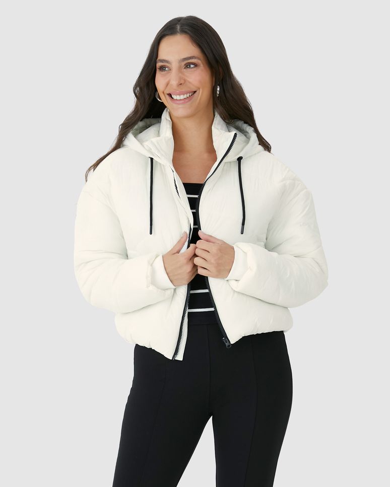 Jaqueta Feminina Puffer Cropped Com Capuz Em Nylon