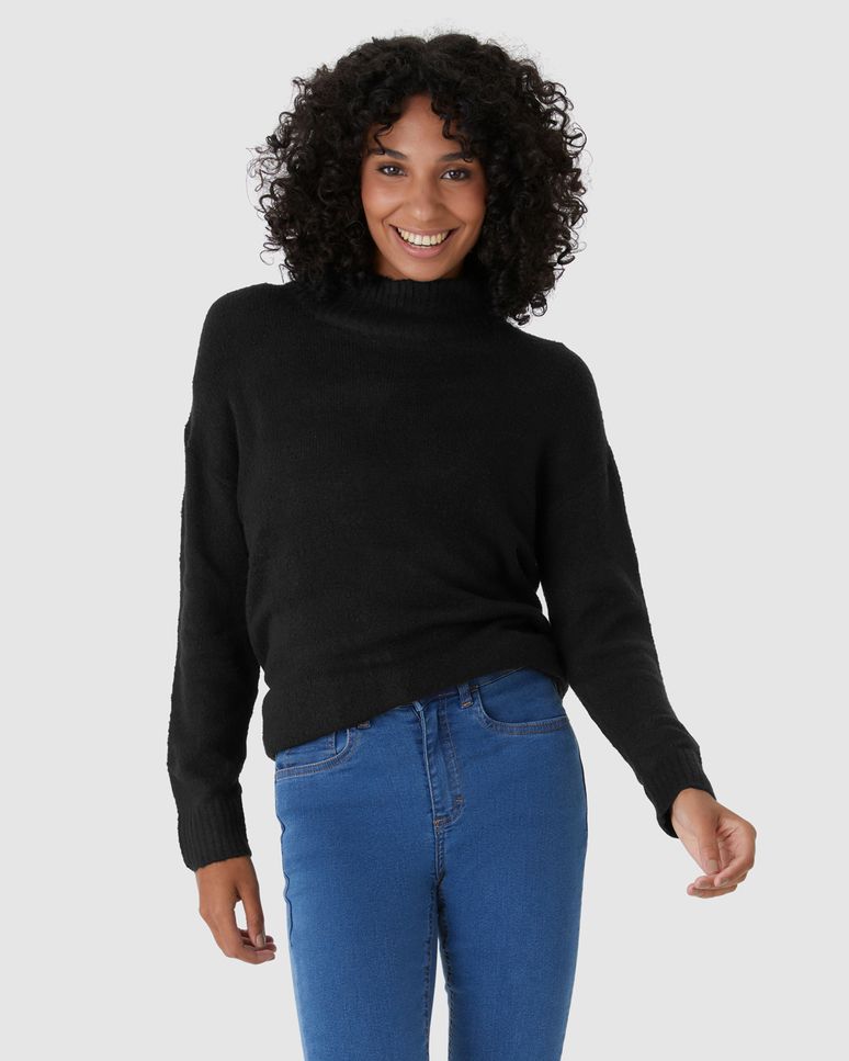 Suéter Feminino Oversized Gola Alta Manga Longa Em Tricô