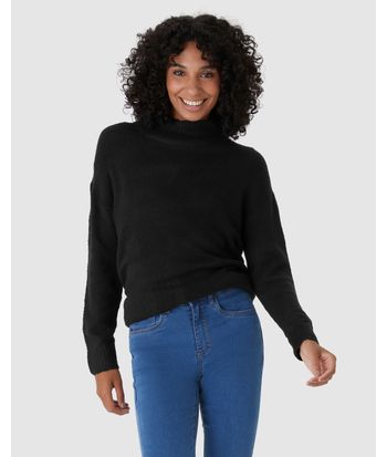 Suéter Feminino Oversized Gola Alta Manga Longa Em Tricô
